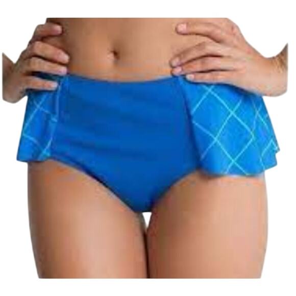SPANX Flirty Skirted Bottom Womens 16 Electric Blue Green Ruffled Plaid Swim - Picture 1 of 6